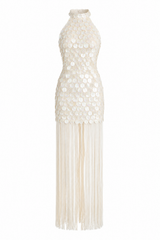 Mother of Pearl Fringe Halter Dress