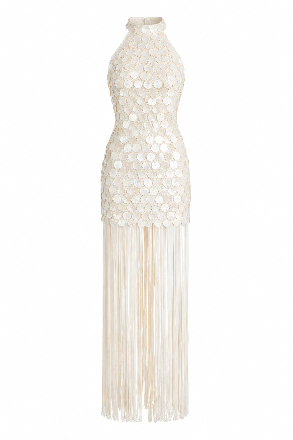 Mother of Pearl Fringe Halter Dress