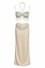 Pearl Embellished Maxi Skirt Set
