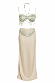 Pearl Embellished Maxi Skirt Set
