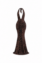 Zavera Leopard Halter Maxi Dress