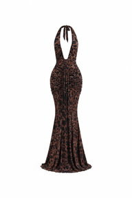 Zavera Leopard Halter Maxi Dress