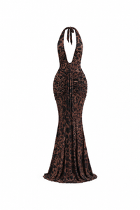 Zavera Leopard Halter Maxi Dress