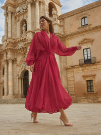 Crimson Veil Balloon Dress