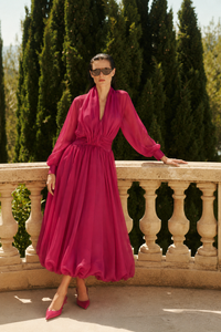 Crimson Veil Balloon Dress