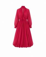 Crimson Veil Balloon Dress