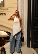 Noir Plume Asymmetry Blouse