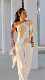 Petal Veil One-Shoulder Blouse