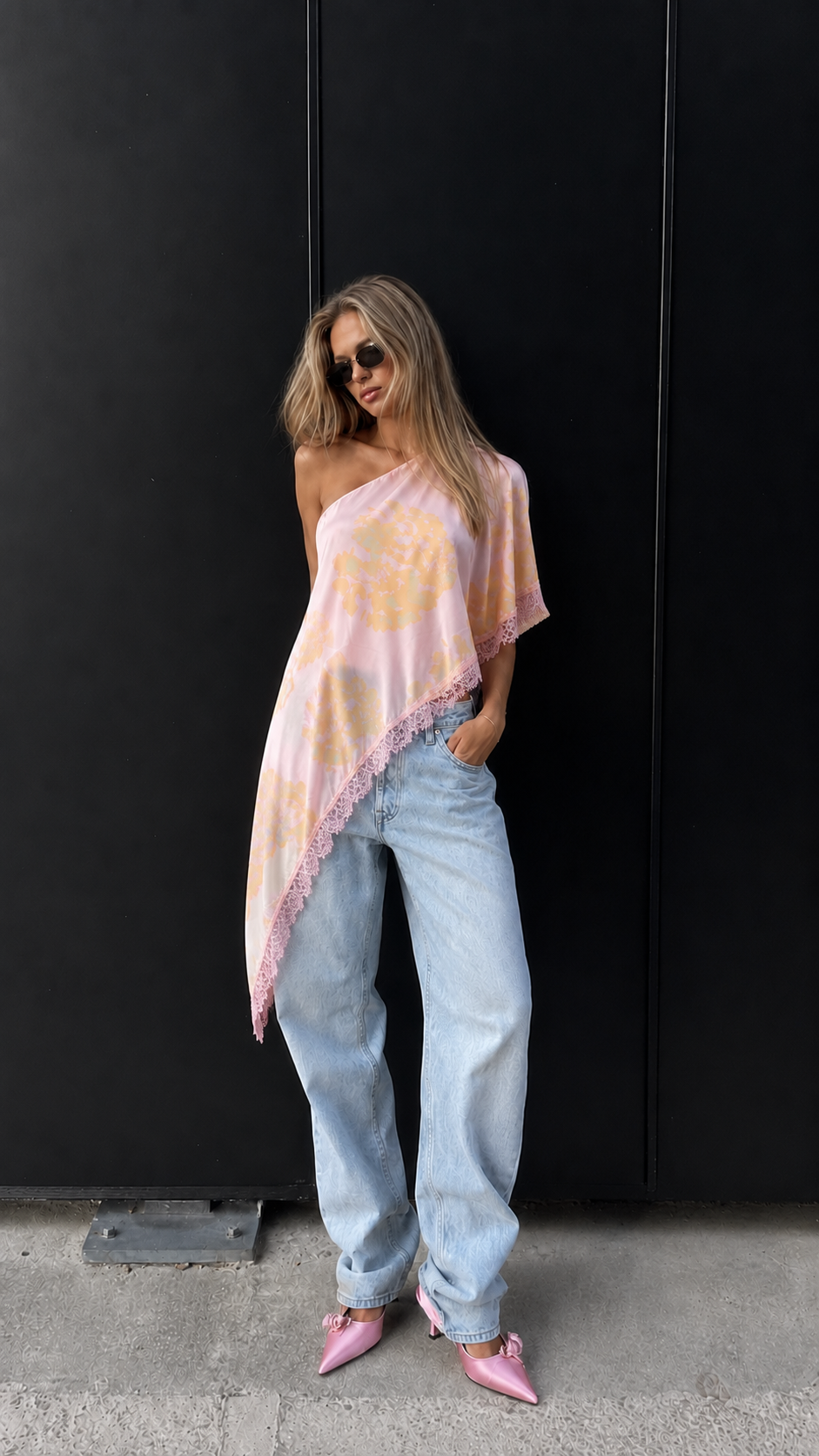 Petal Veil One-Shoulder Blouse