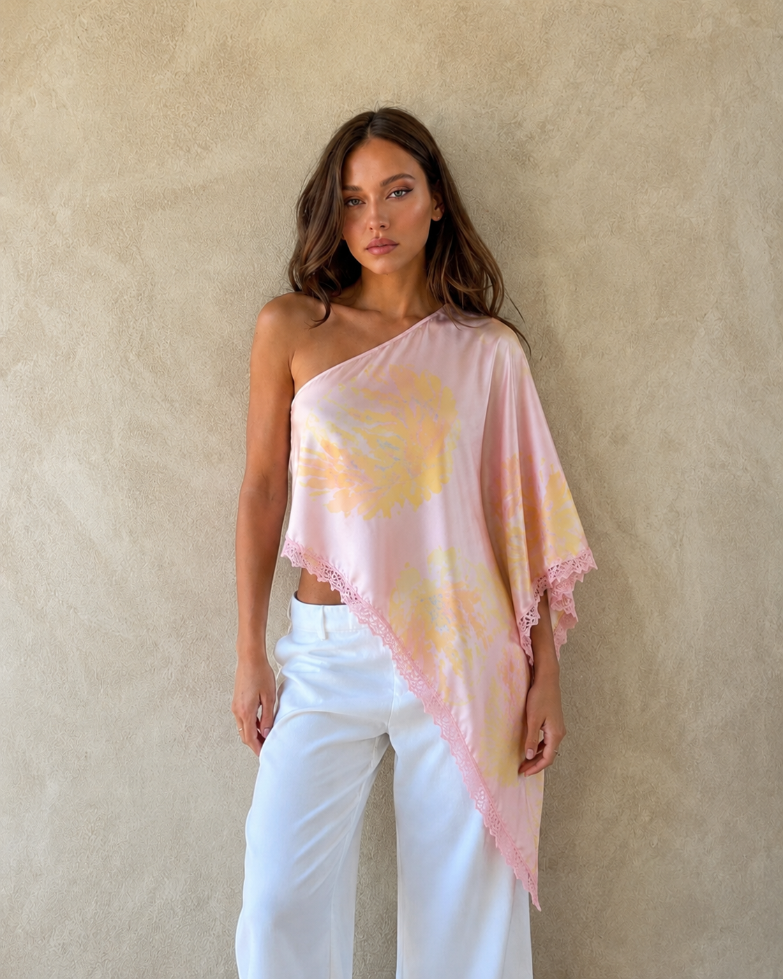 Petal Veil One-Shoulder Blouse