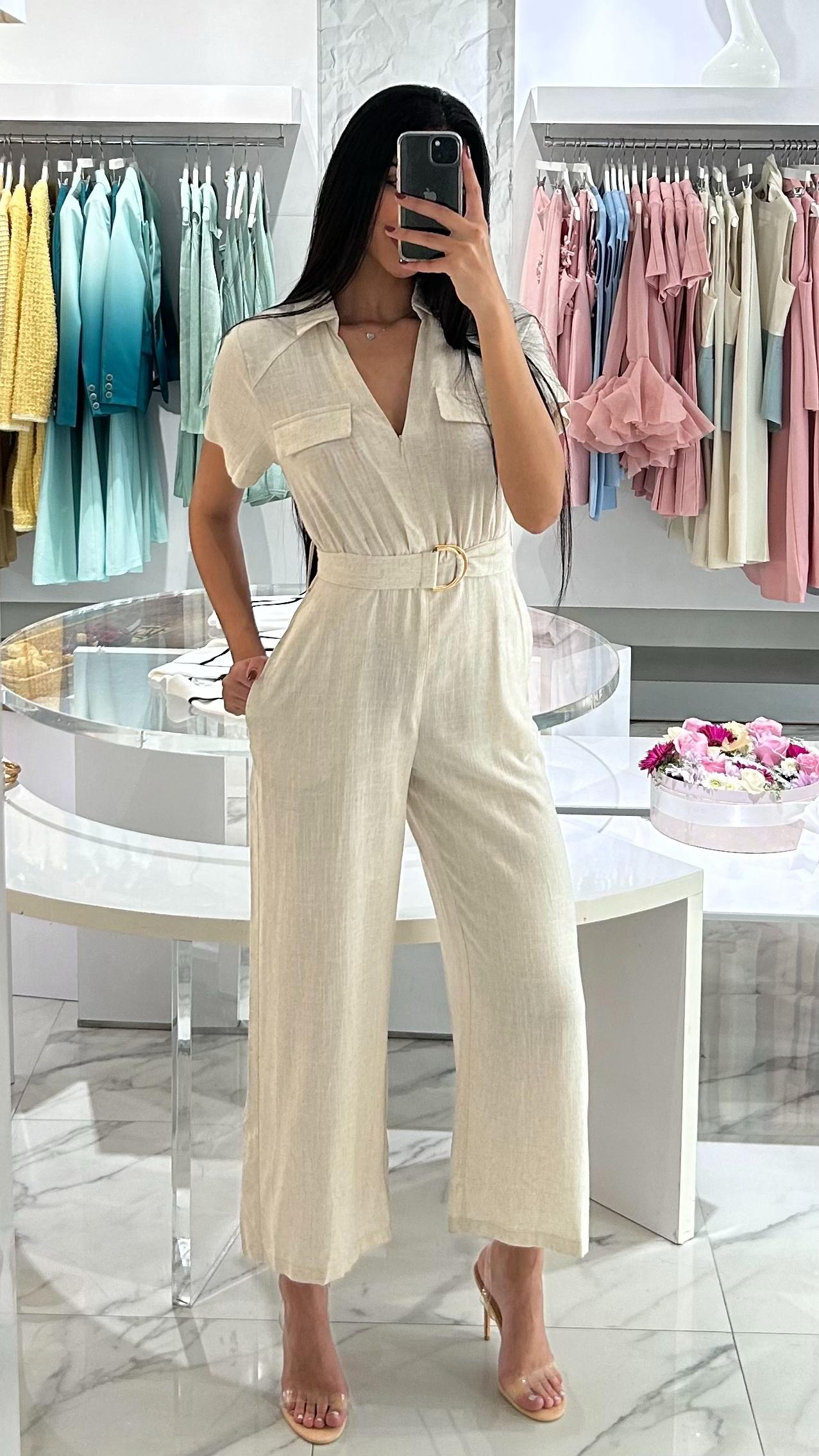 Dianella oatmeal zipper jumpsuit