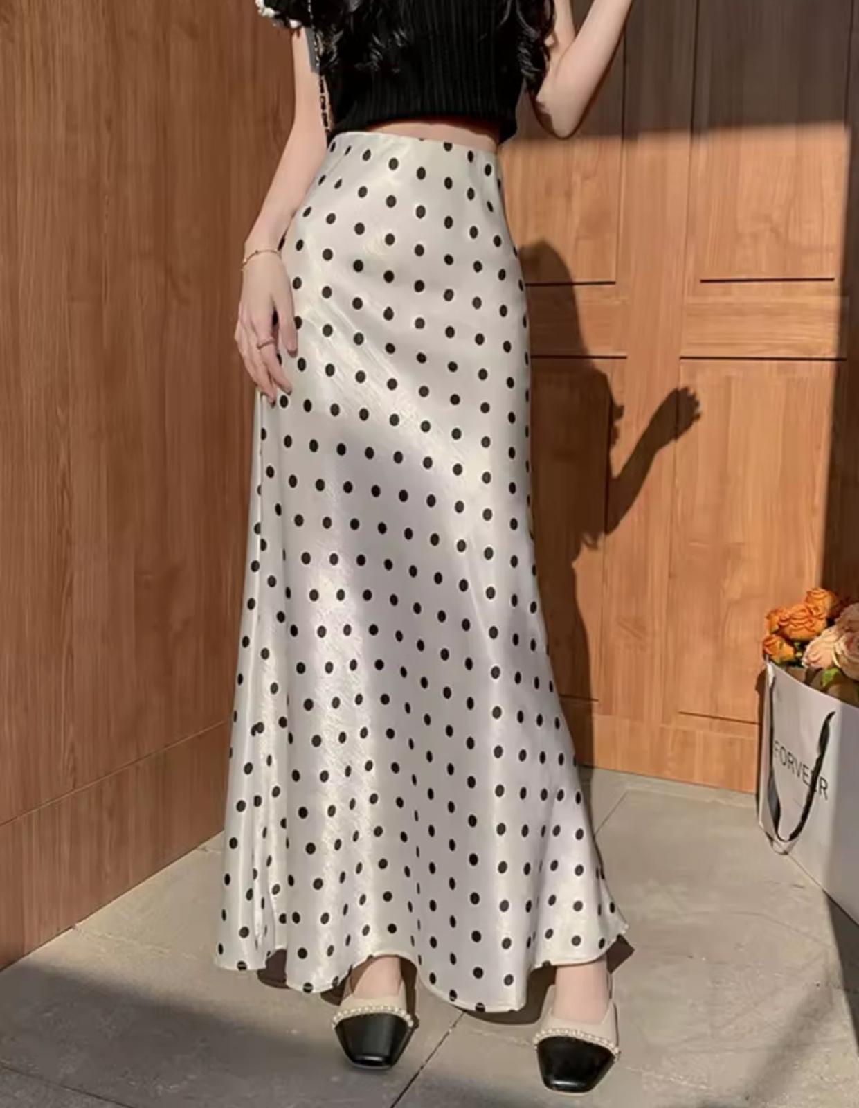 Satin Polka Dot maxi skirt